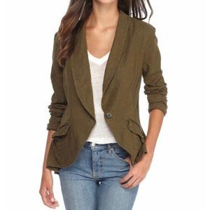 Free People Linen Blend One-Button Blazer Jacket Moss Green Size M